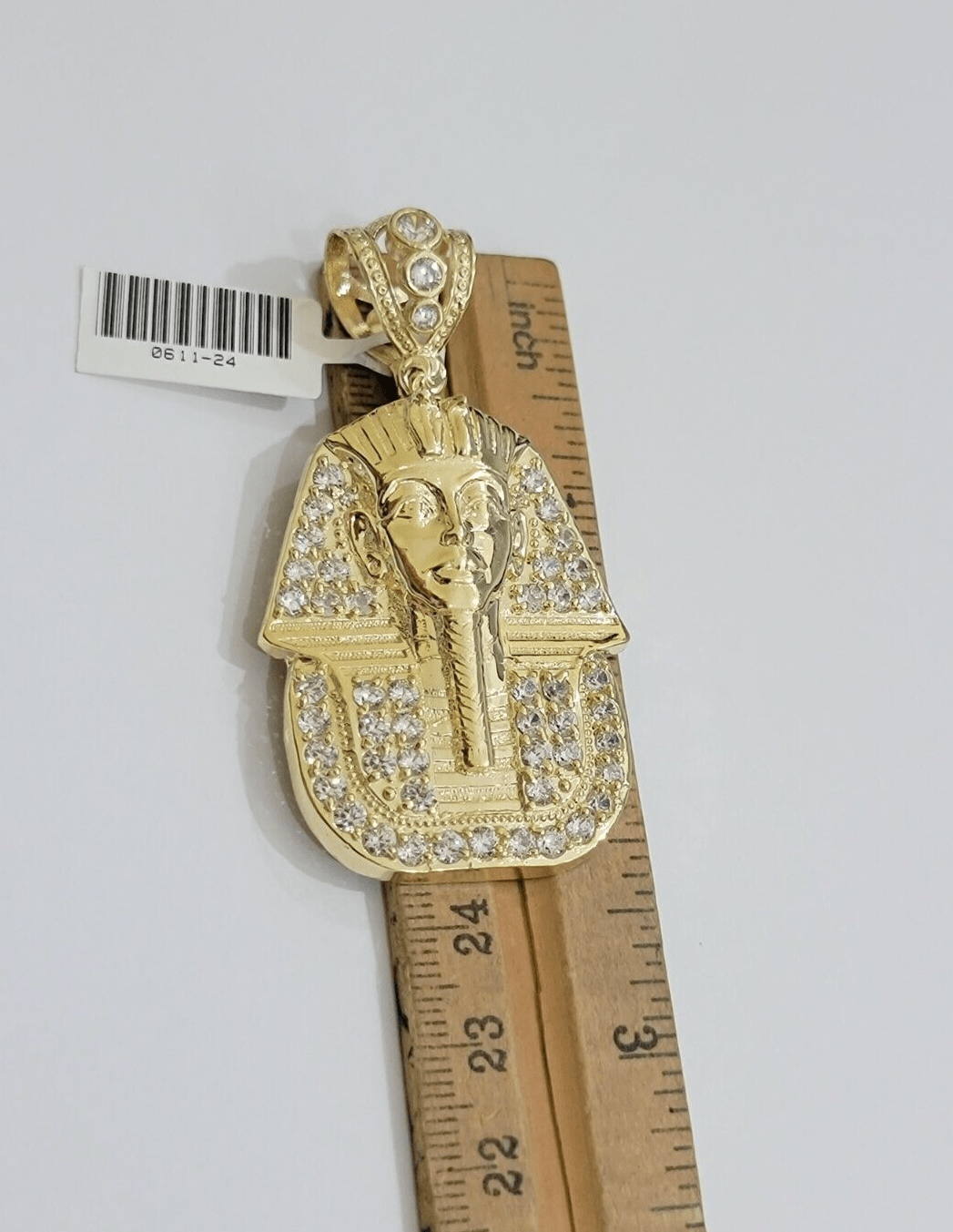 Real 10kt Pharoah Charm Pendant CZ 10k Yellow Gold For Chain Necklace 2.2'' SALE - GoldenlinQ