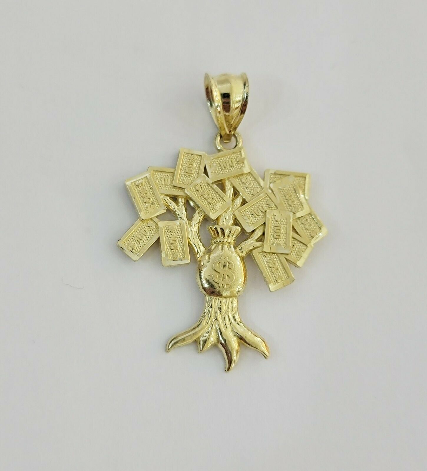 REAL 10kt Rope Necklace 24" With 10k Yellow Gold Pendant Money Tree Charm,UNIQUE - GoldenlinQ