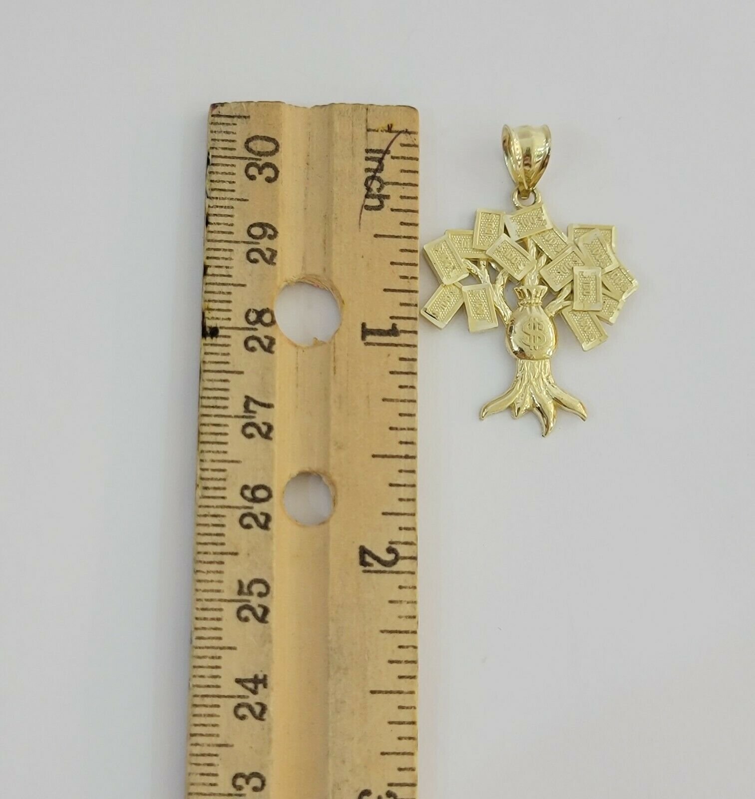 REAL 10kt Rope Necklace 24" With 10k Yellow Gold Pendant Money Tree Charm,UNIQUE - GoldenlinQ