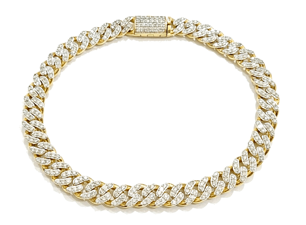 Real 10kt Solid Yellow Gold Miami Cuban Diamond Bracelet Unisex 9'' Inches 7mm - GoldenlinQ