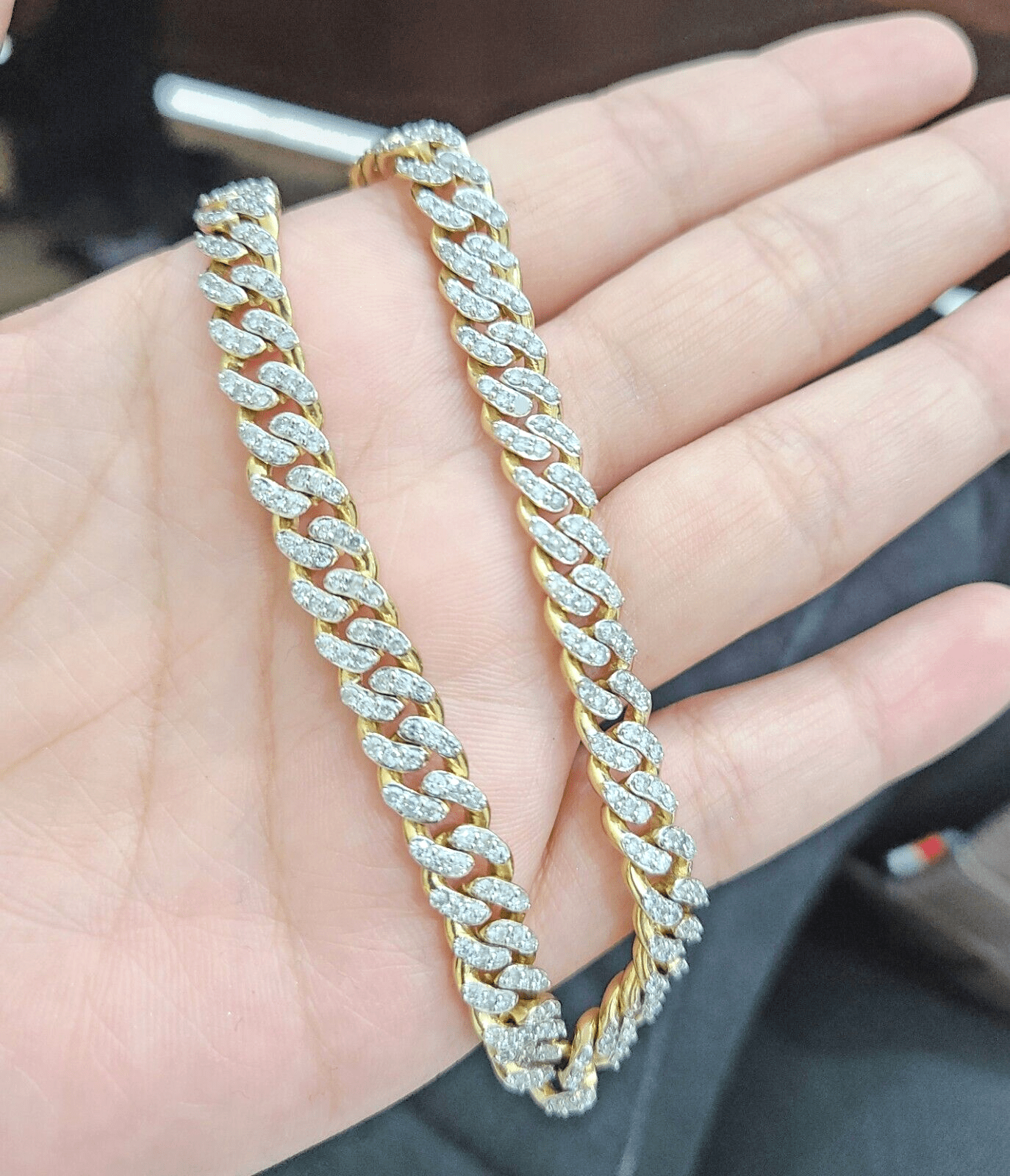 Real 10kt Solid Yellow Gold Miami Cuban Diamond Bracelet Unisex 9'' Inches 7mm - GoldenlinQ
