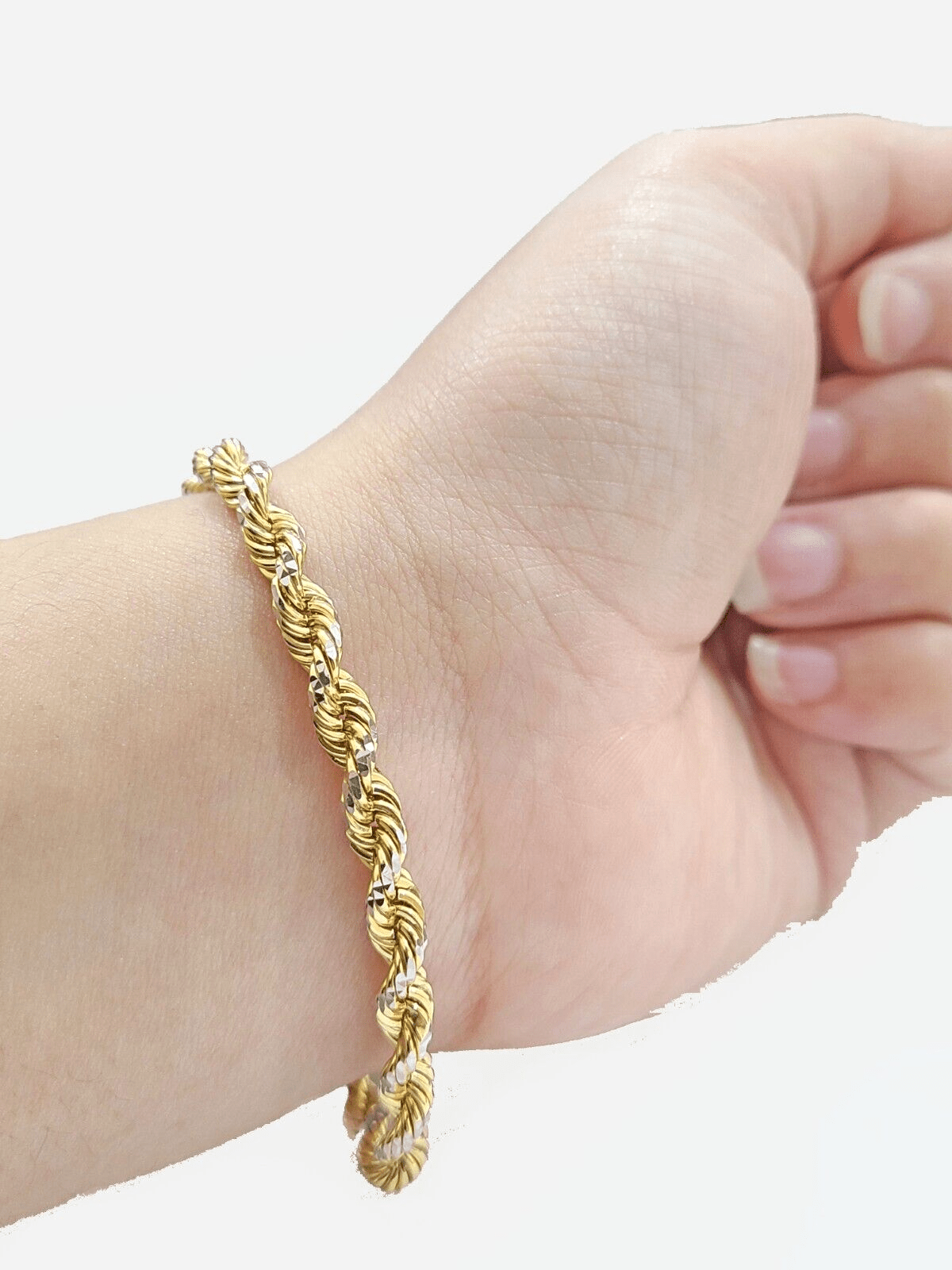 Real 10kt Solid Yellow Gold Rope Bracelet Diamond Cut Unisex 8 Inches 4mm - GoldenlinQ
