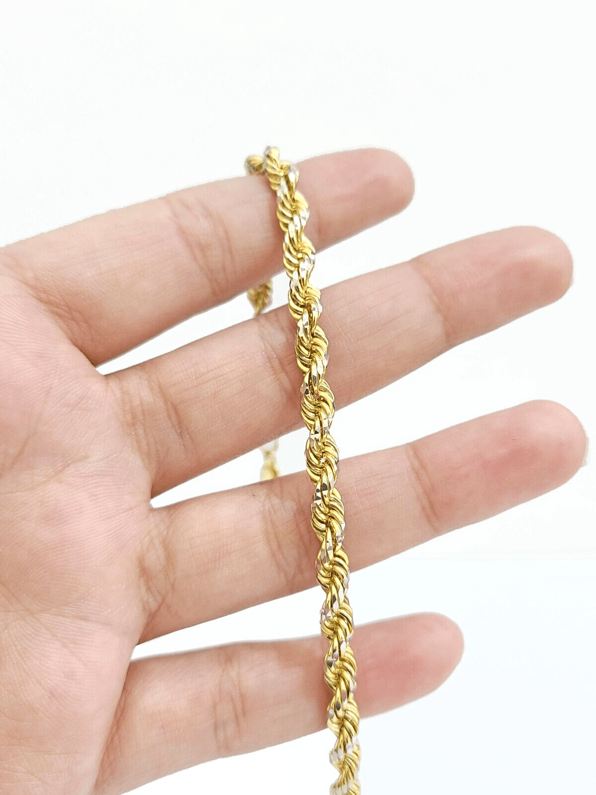 Real 10kt Solid Yellow Gold Rope Bracelet Diamond Cut Unisex 8 Inches 4mm - GoldenlinQ