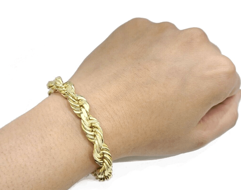 Real 10kt Solid Yellow Gold Rope Bracelet Unisex 9'' Inches 9mm Lobster Lock 10k - GoldenlinQ