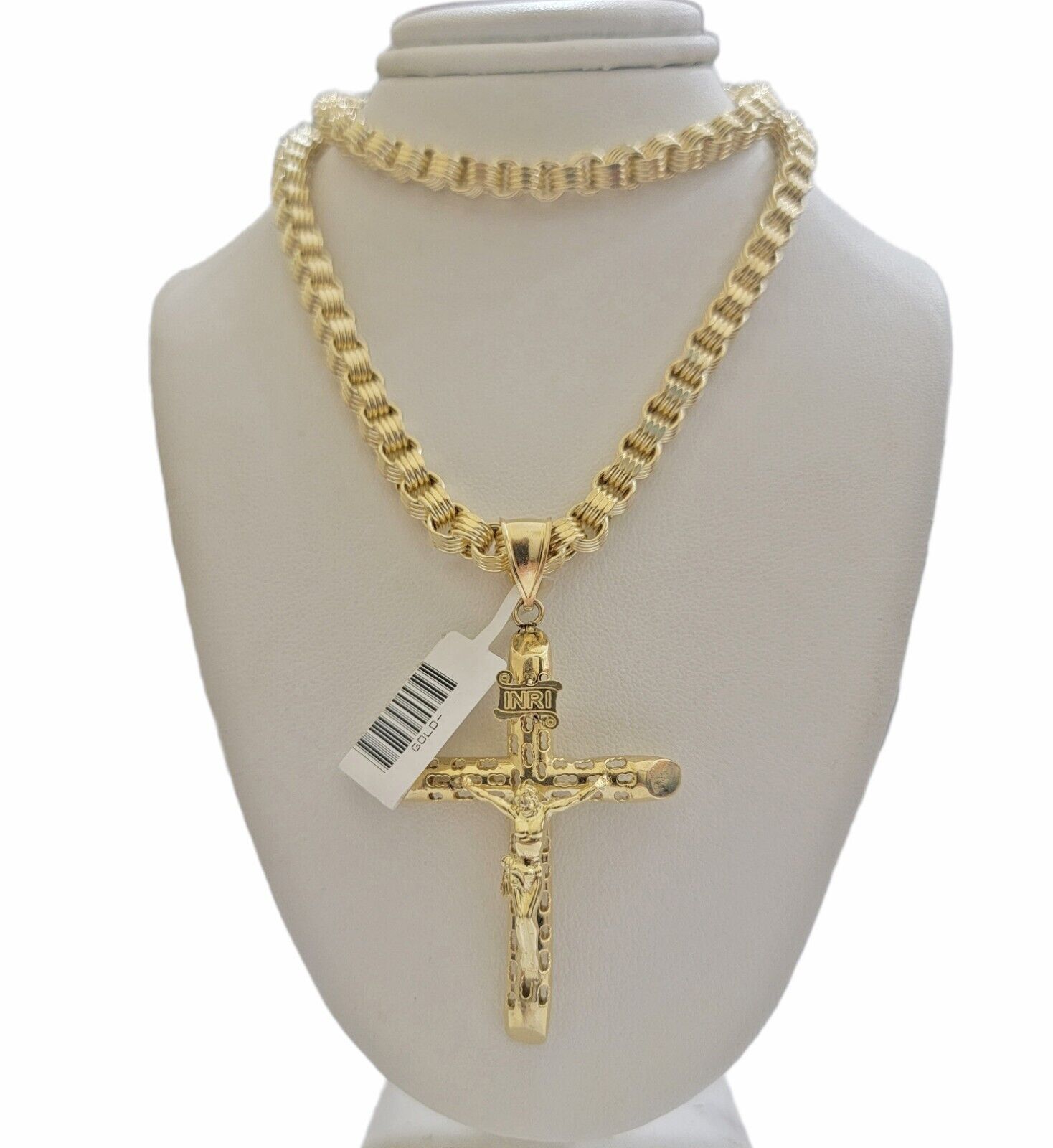 Real 10kt Yellow Gold Chain Pendant Byzantine Necklace 20" - 28" & Cross Charm SET - GoldenlinQ