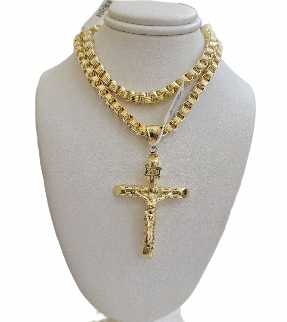 Real 10kt Yellow Gold Chain Pendant Byzantine Necklace 20" - 28" & Cross Charm SET - GoldenlinQ