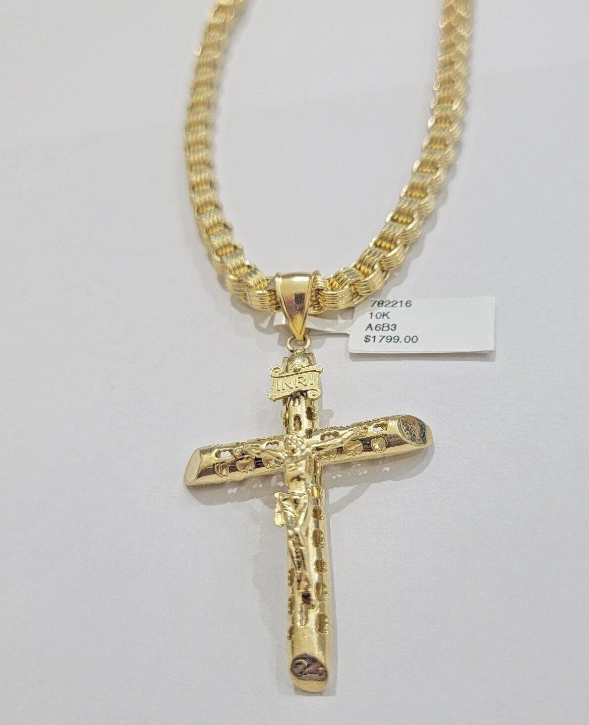 Real 10kt Yellow Gold Chain Pendant Byzantine Necklace 20" - 28" & Cross Charm SET - GoldenlinQ