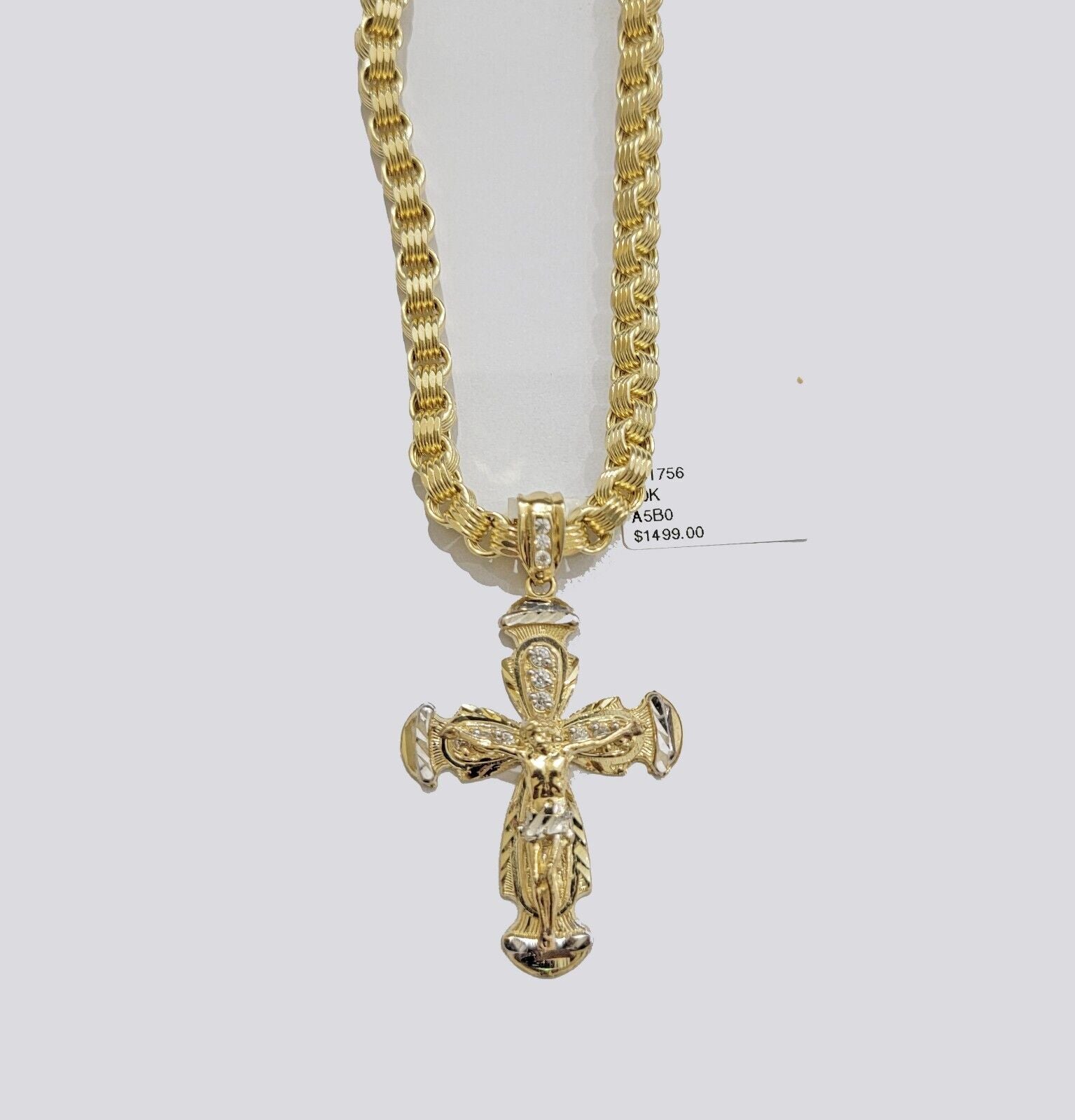 Real 10kt Yellow Gold Chain Pendant Set Byzantine Necklace 20" - 28" & Cross Charm - GoldenlinQ