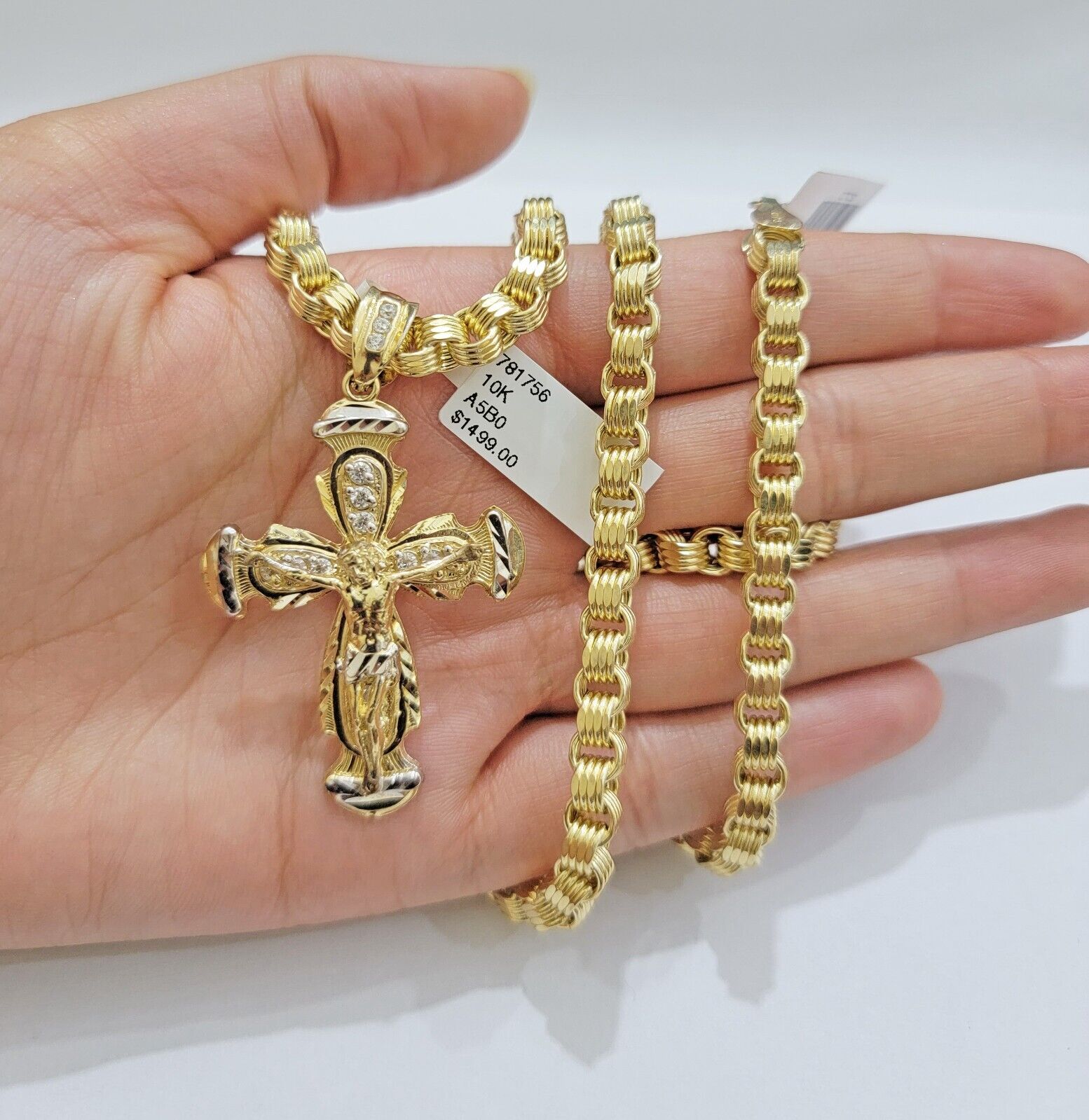 Real 10kt Yellow Gold Chain Pendant Set Byzantine Necklace 20" - 28" & Cross Charm - GoldenlinQ