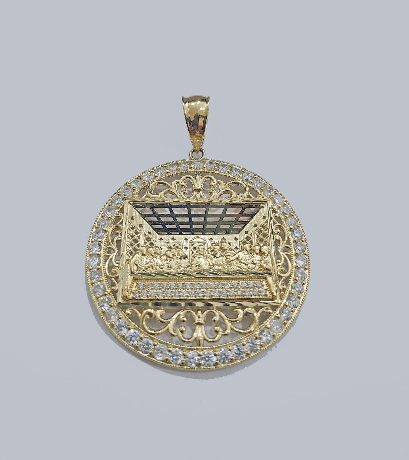 Real 10kt Yellow Gold Circular Last Supper Pendant Charm 3D style - GoldenlinQ