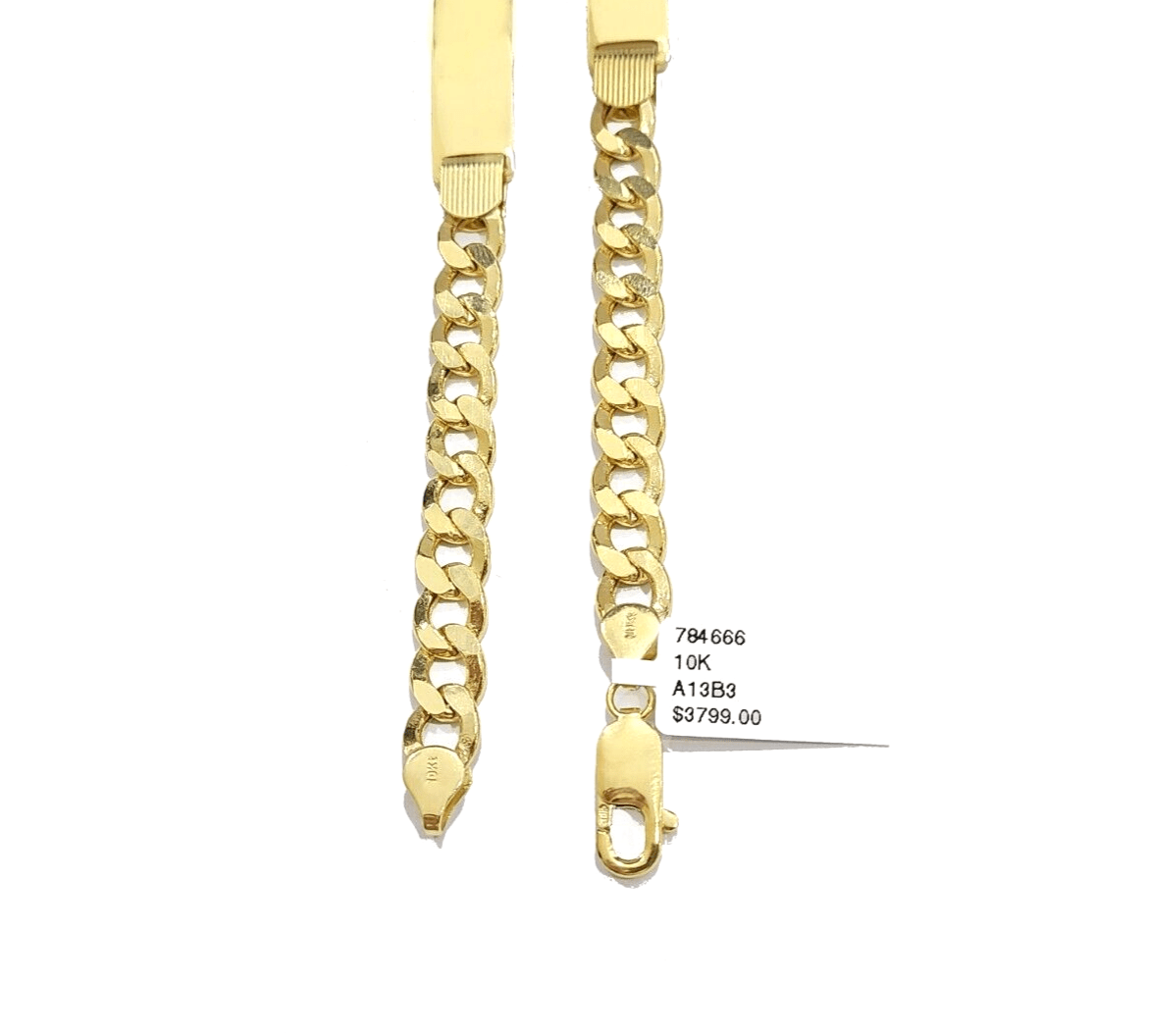 Real 10kt Yellow Gold Cuban Curb Link ID Bracelet Unisex 8.5'' 10mm Unisex - GoldenlinQ
