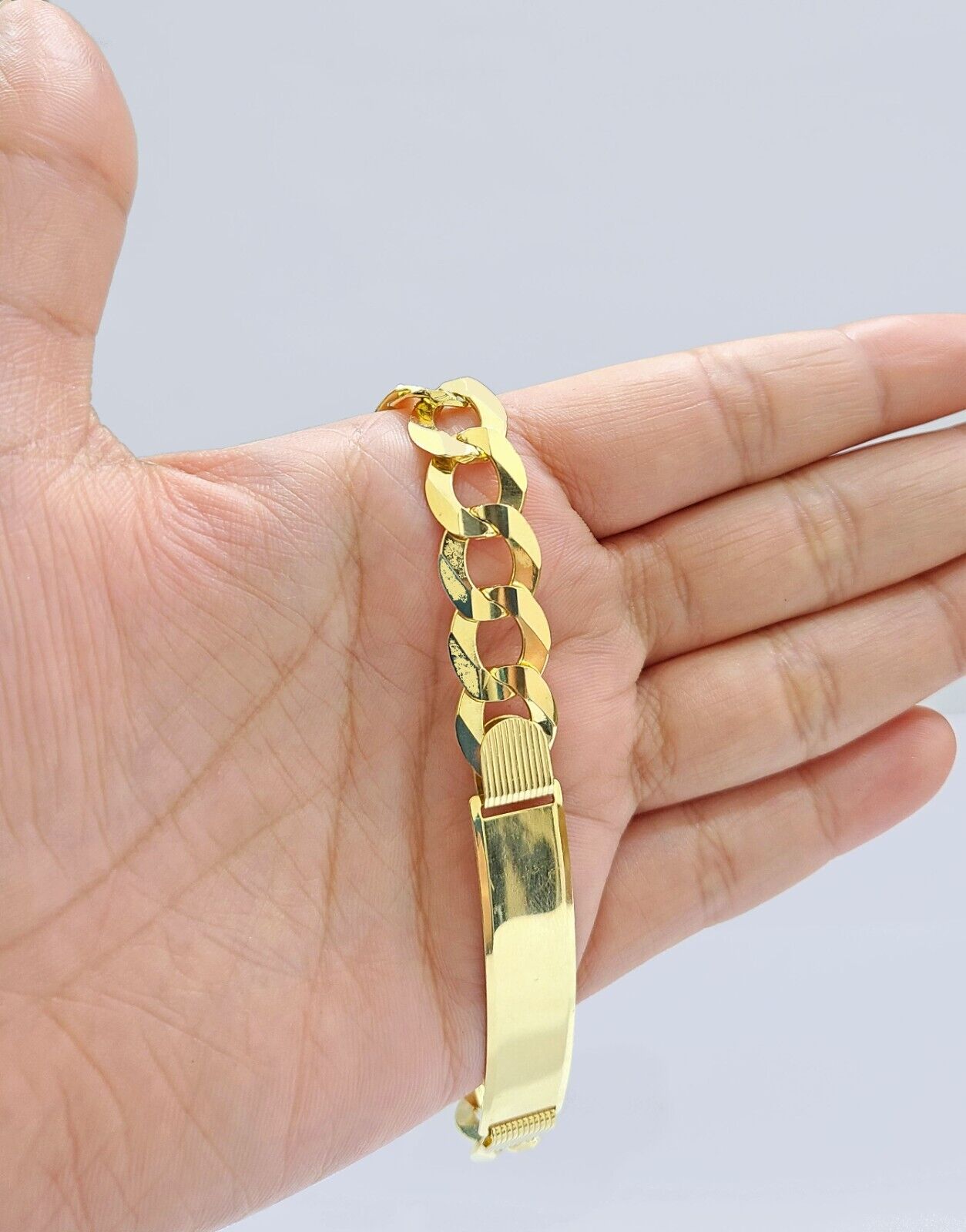 Real 10kt Yellow Gold Cuban Link ID Bracelet Unisex 8.5'' 11mm - GoldenlinQ