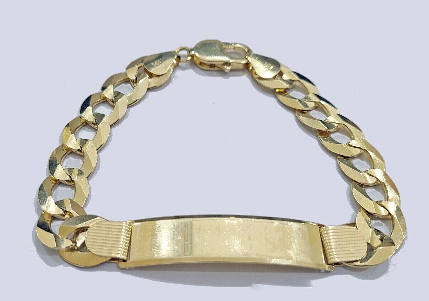 Real 10kt Yellow Gold Cuban Link ID Bracelet Unisex 8.5'' 11mm - GoldenlinQ