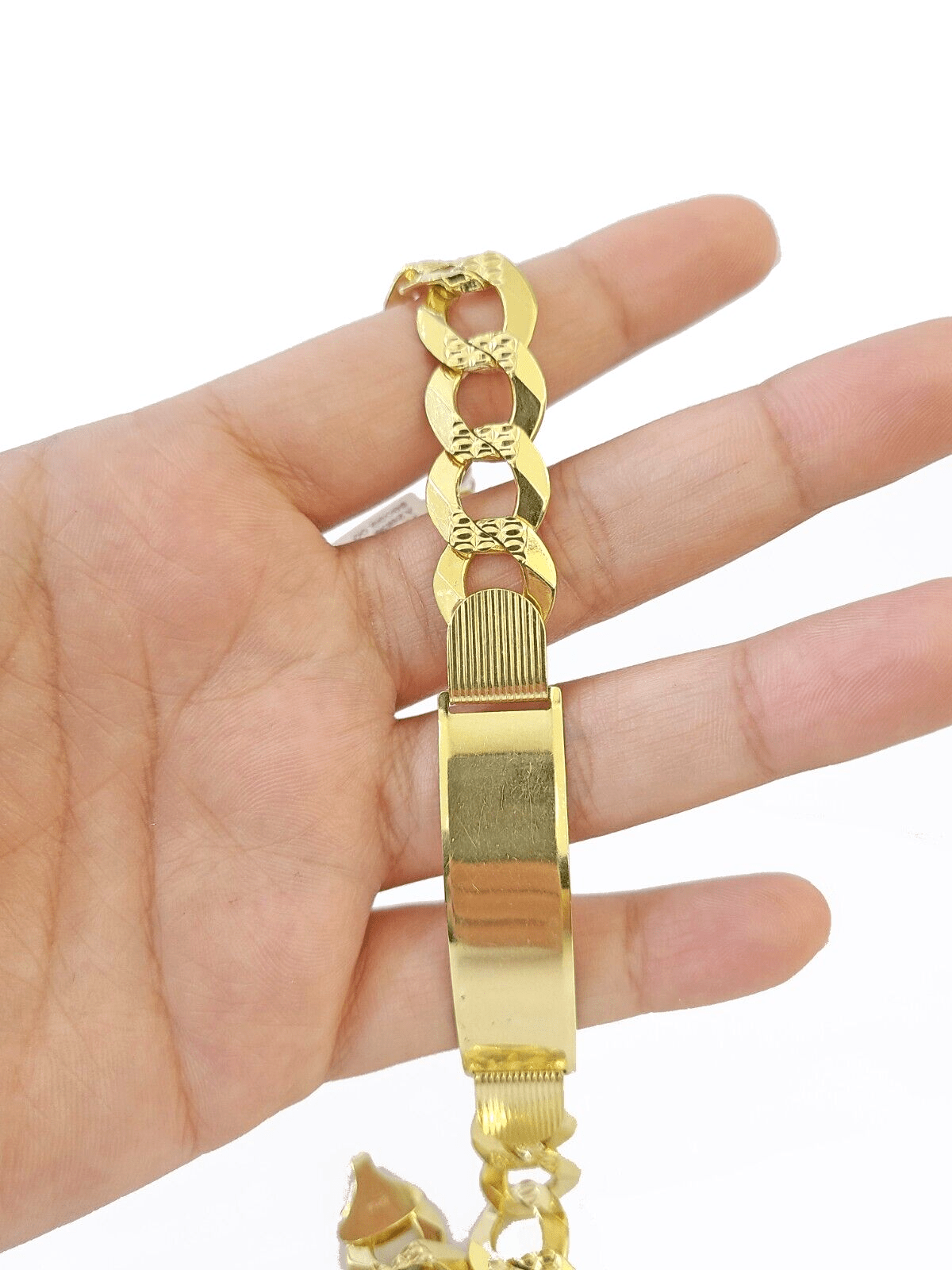 Real 10kt Yellow Gold Cuban Link ID Bracelet Unisex 9'' 13mm Unisex - GoldenlinQ