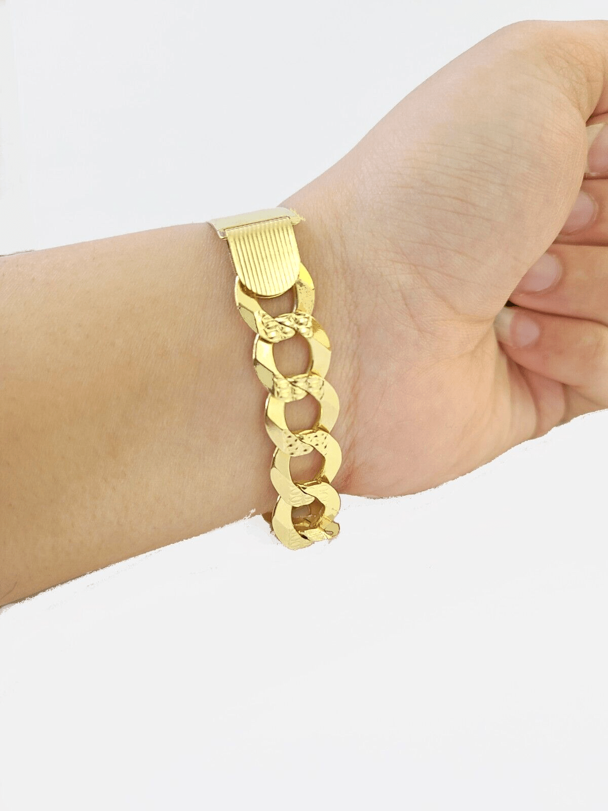 Real 10kt Yellow Gold Cuban Link ID Bracelet Unisex 9'' 13mm Unisex - GoldenlinQ