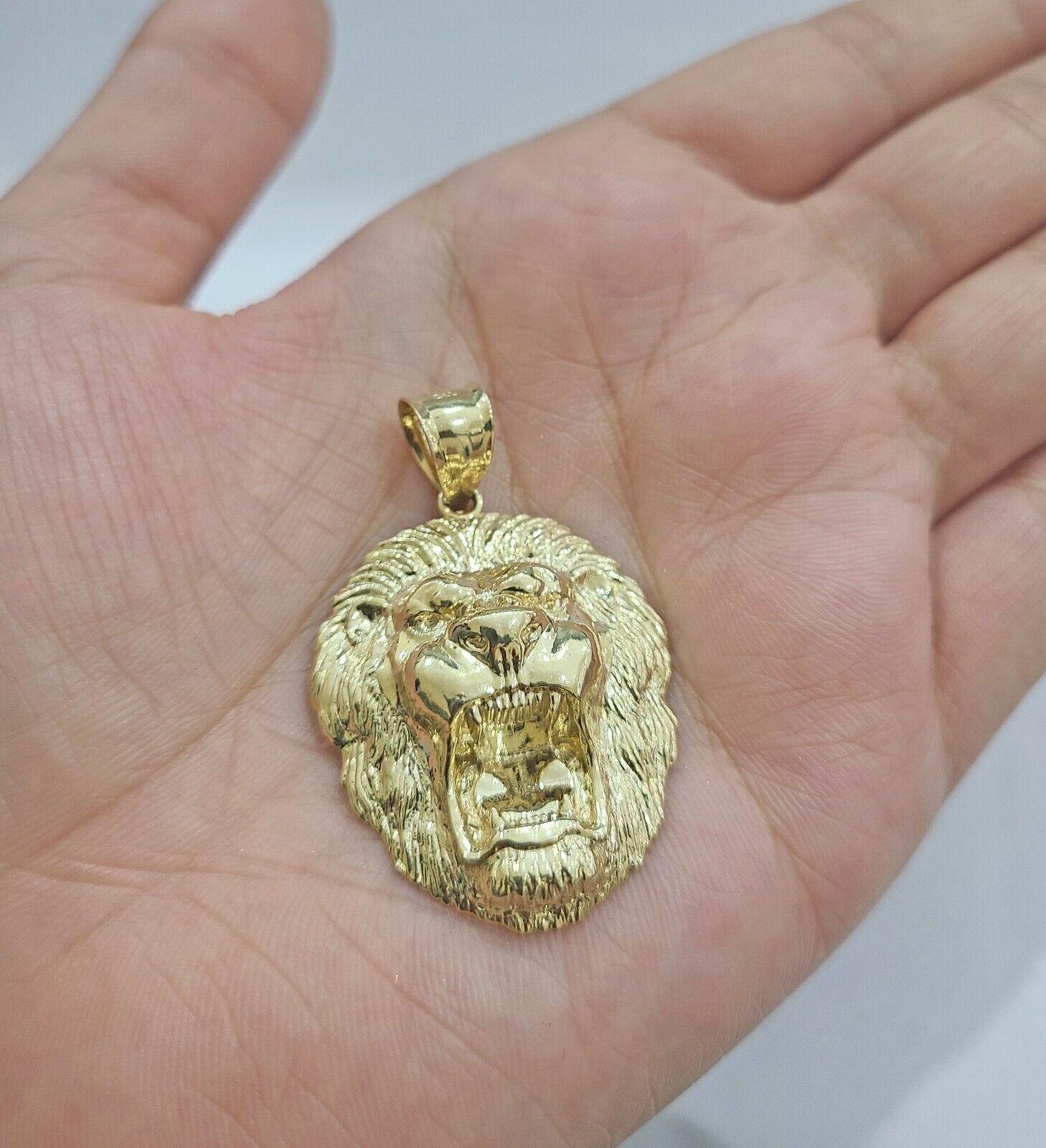 Real 10kt Yellow Gold Lion Head Pendant charm 1.5" for Necklace and chain Mens - GoldenlinQ