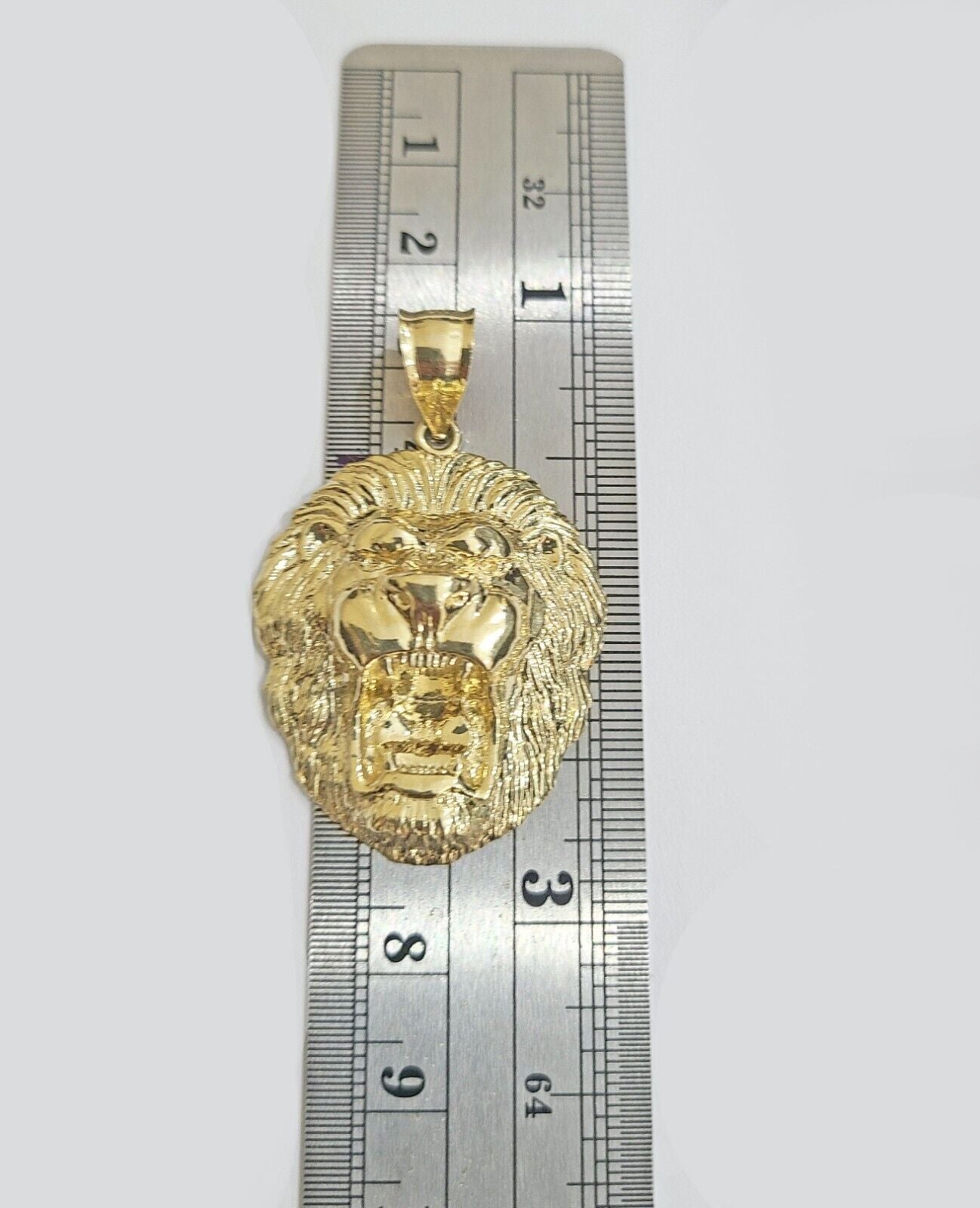 Real 10kt Yellow Gold Lion Head Pendant charm 1.5" for Necklace and chain Mens - GoldenlinQ