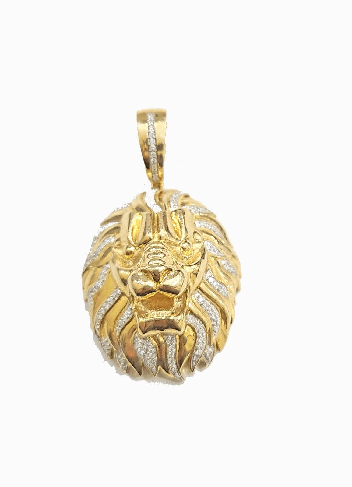 Real 10kt Yellow Gold Lion Head Pendant Diamond Charm for Necklace and Chain - GoldenlinQ