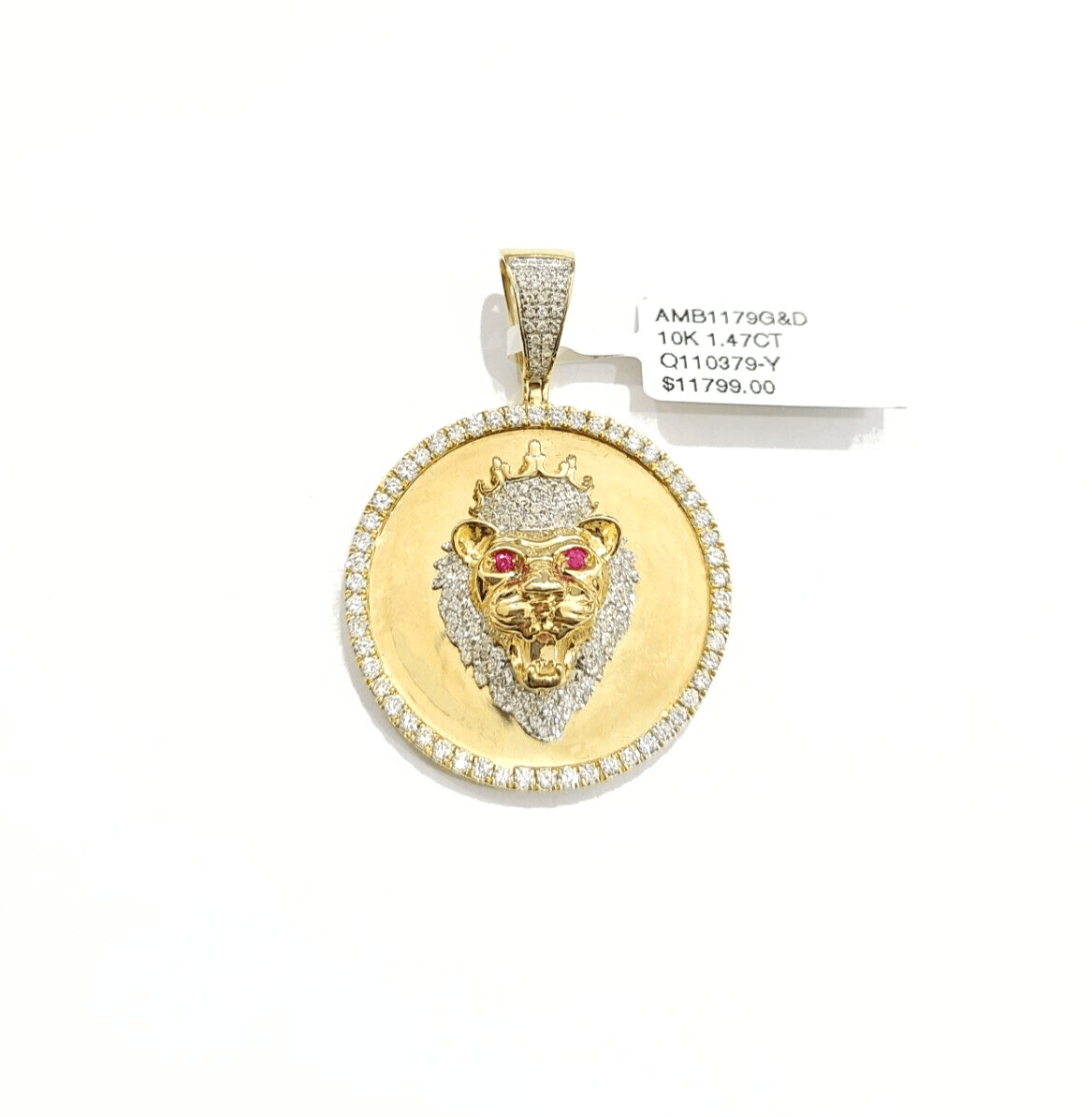 Real 10kt Yellow Gold Lion Head Pendant Diamond Charm for Necklace and Chain - GoldenlinQ