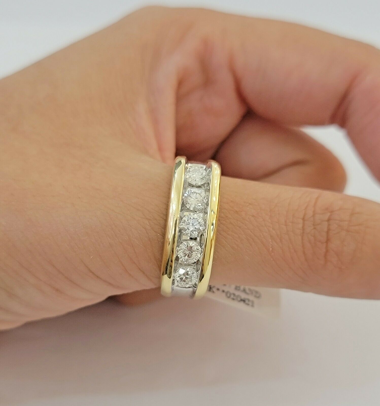 Real 14k 1CT Diamond Ring Men's Band channel - set round diamond Two - Tone Gold - GoldenlinQ