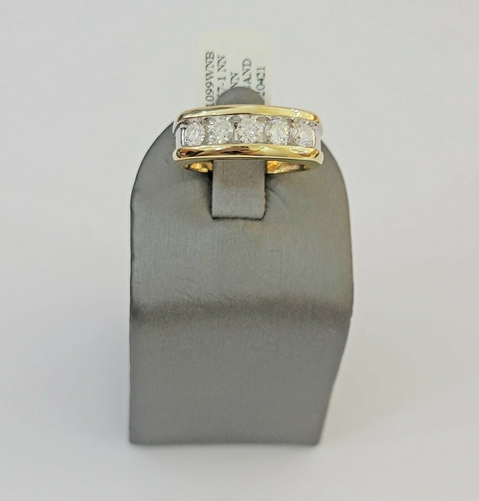 Real 14k 1CT Diamond Ring Men's Band channel - set round diamond Two - Tone Gold - GoldenlinQ