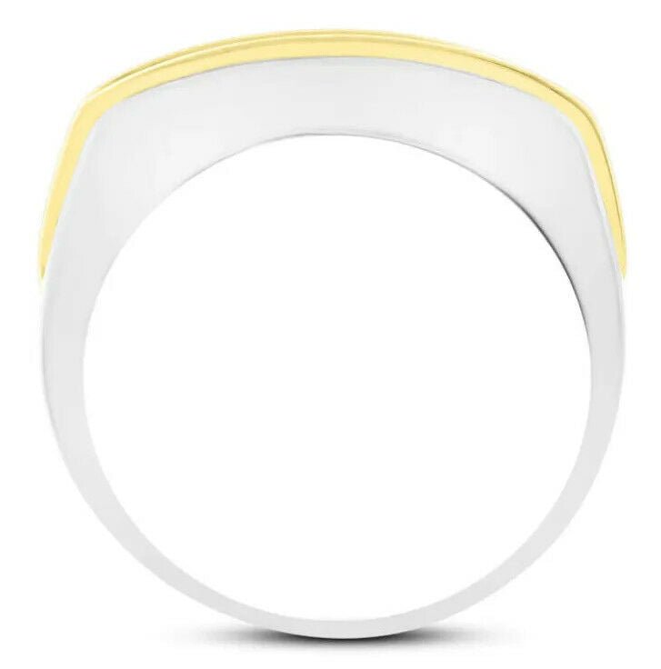 Real 14k 1CT Diamond Ring Men's Band channel - set round diamond Two - Tone Gold - GoldenlinQ