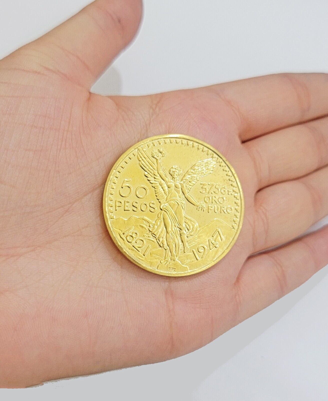 REAL 14K Coin 1947 Mexican Centenaro 50 Gold Pesos Copy Solid 14kt Yellow Gold - GoldenlinQ