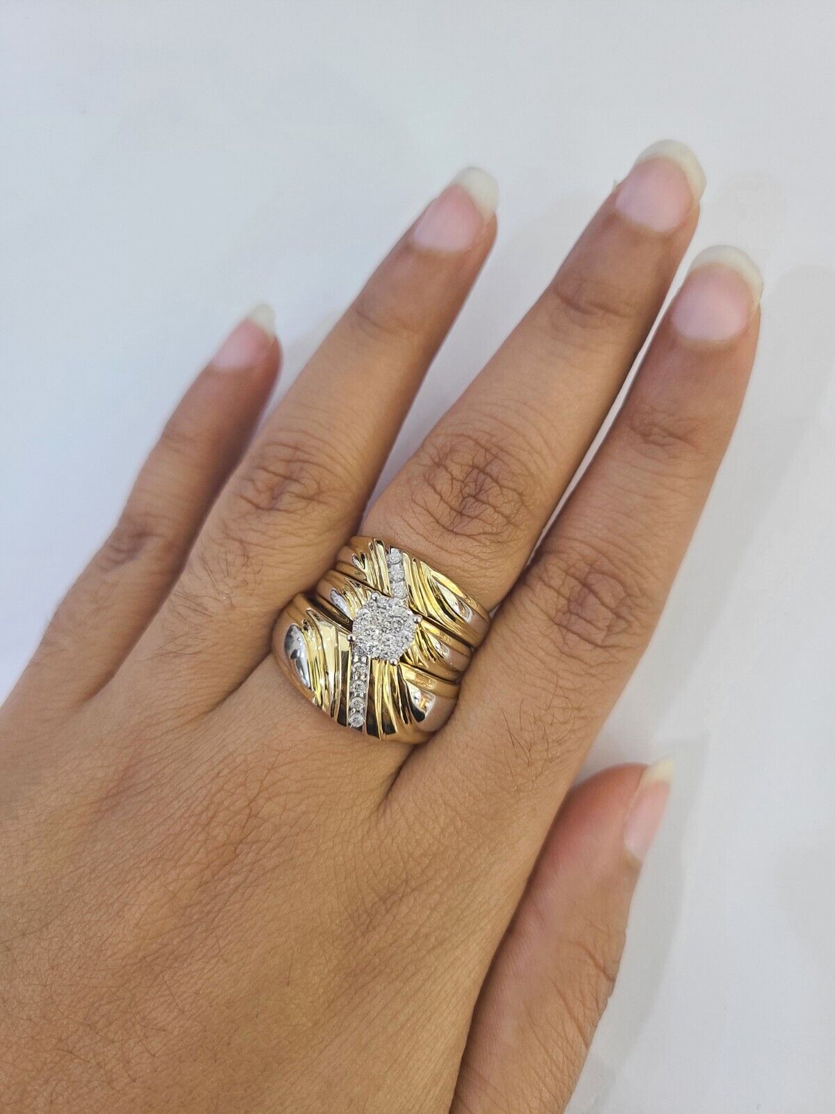 REAL 14k Diamond Ring Yellow Gold Ladies Men Trio SET Wedding Engagement Genuine - GoldenlinQ