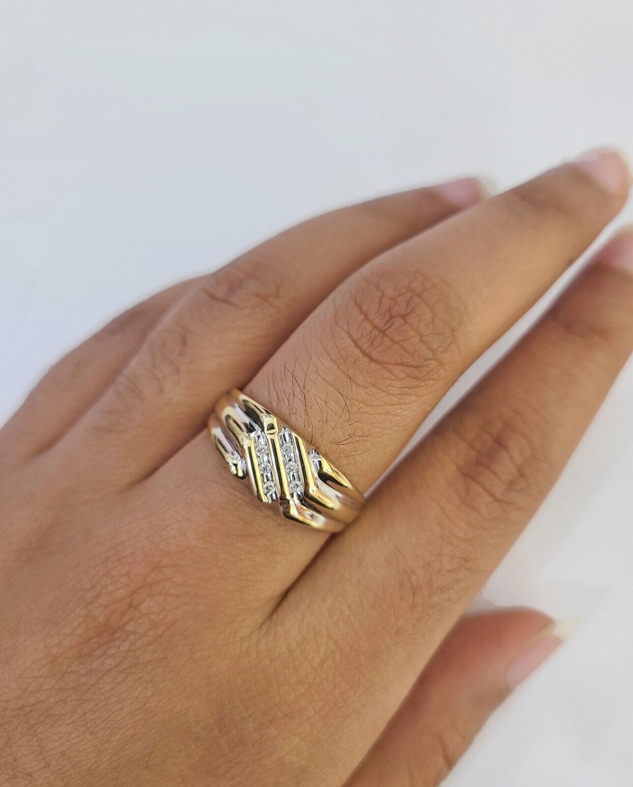 REAL 14k Diamond Ring Yellow Gold Ladies Men Trio SET Wedding Engagement Genuine - GoldenlinQ