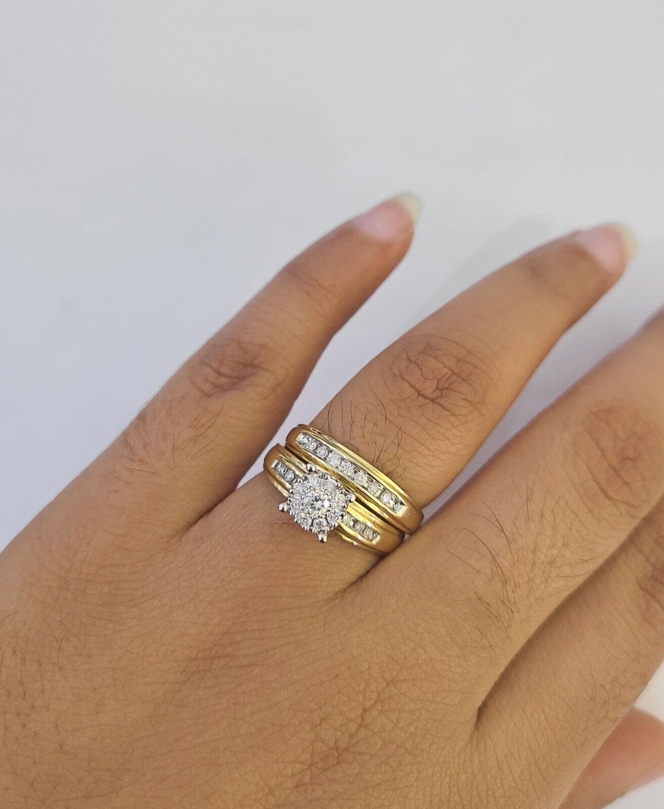 REAL 14k Diamond Ring Yellow Gold Ladies Men Trio SET Wedding Engagement Genuine - GoldenlinQ