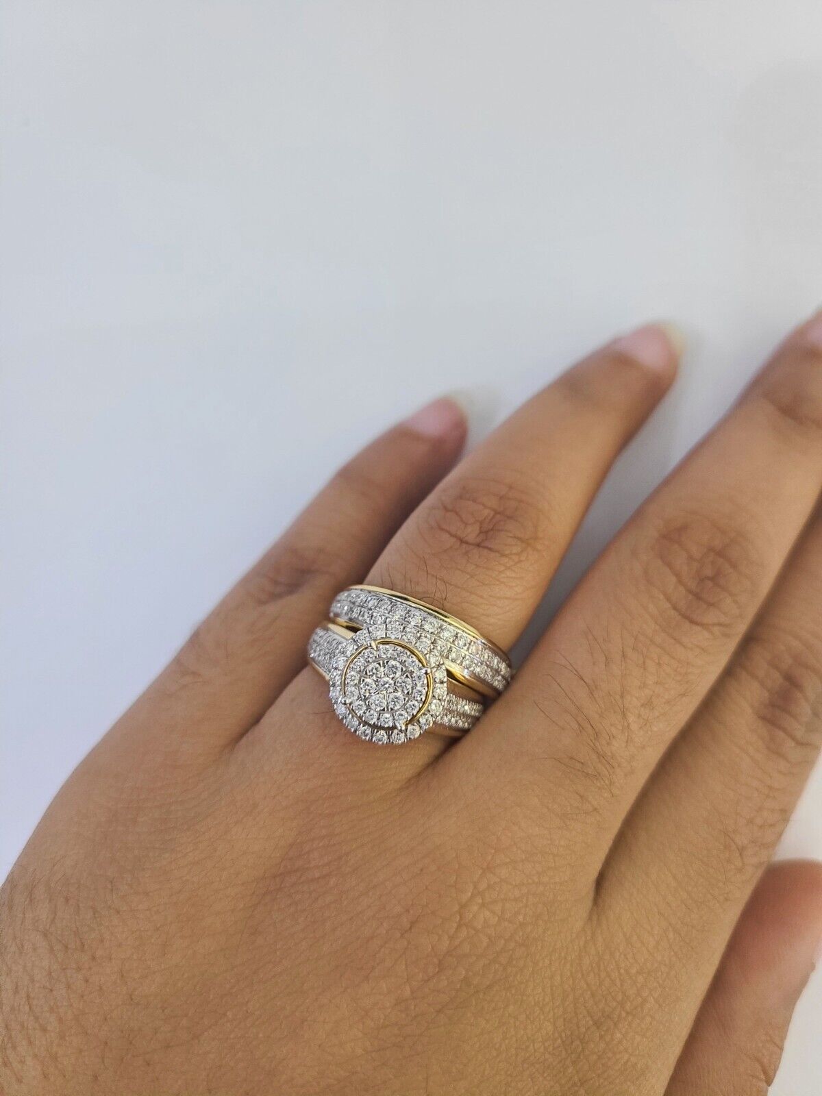 REAL 14k Diamond Ring Yellow Gold Ladies Men Trio SET Wedding Engagement Genuine - GoldenlinQ