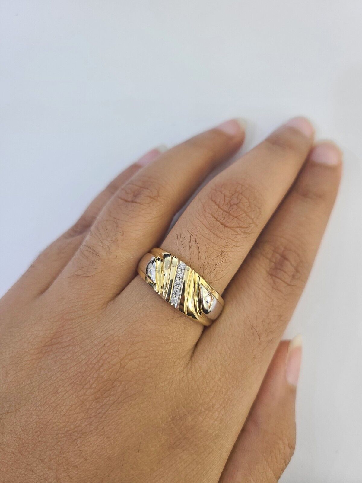 REAL 14k Diamond Ring Yellow Gold Ladies Men Trio SET Wedding Engagement Genuine - GoldenlinQ