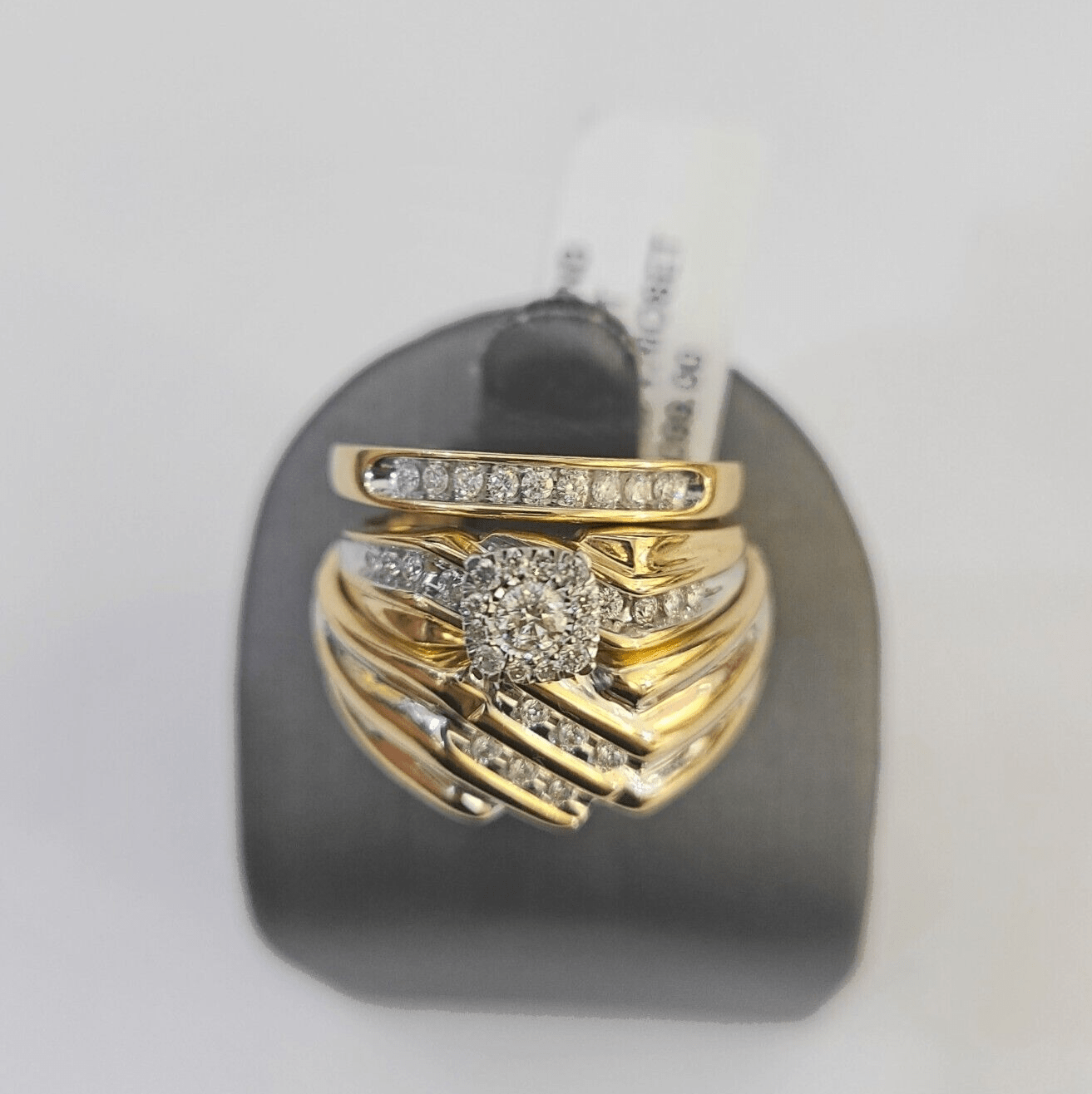 REAL 14k Diamond Ring Yellow Gold Ladies Men Trio SET Wedding Engagement Genuine - GoldenlinQ