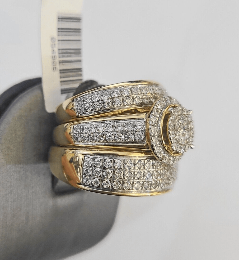 REAL 14k Diamond Ring Yellow Gold Ladies Men Trio SET Wedding Engagement Genuine - GoldenlinQ