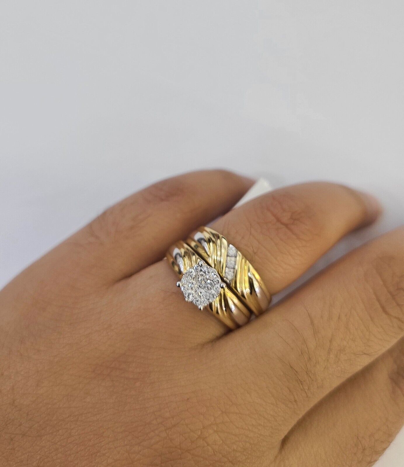 REAL 14k Diamond Ring Yellow Gold Ladies Men Trio SET Wedding Engagement Genuine - GoldenlinQ