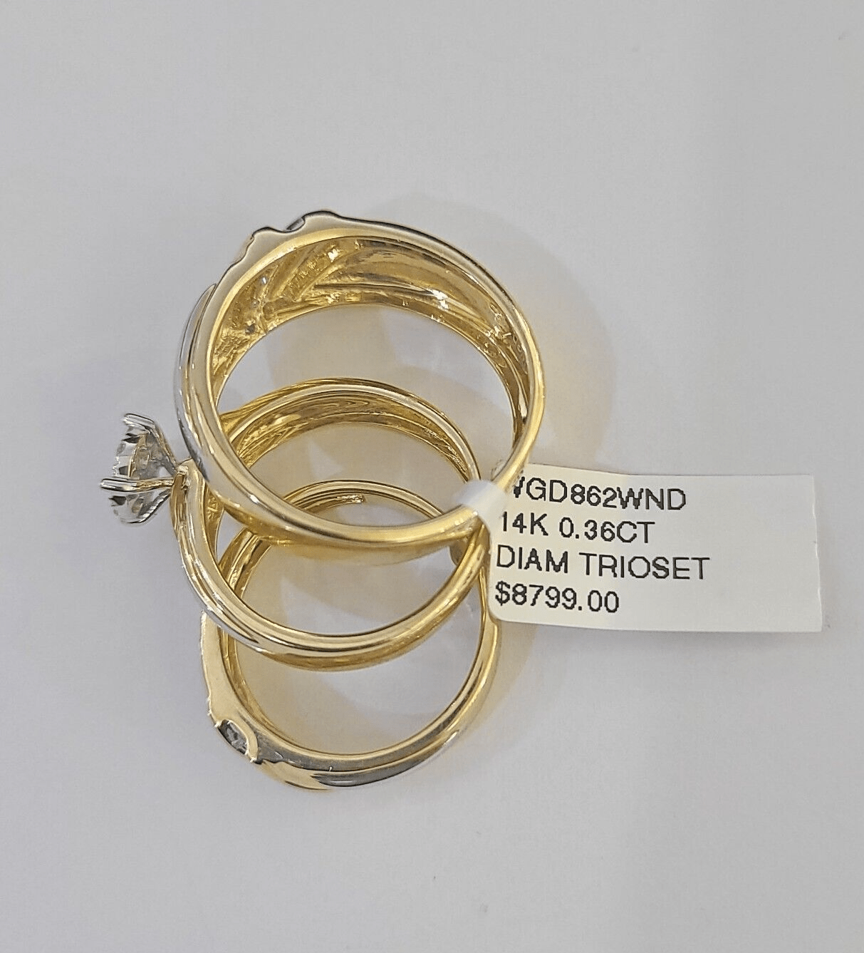 REAL 14k Diamond Ring Yellow Gold Ladies Men Trio SET Wedding Engagement Genuine - GoldenlinQ