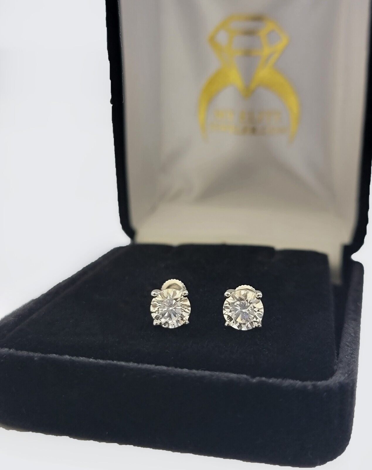 REAL 14k gold 1CT diamond Stud Lab Created VS solitaire earring With CERTIFICATE - GoldenlinQ