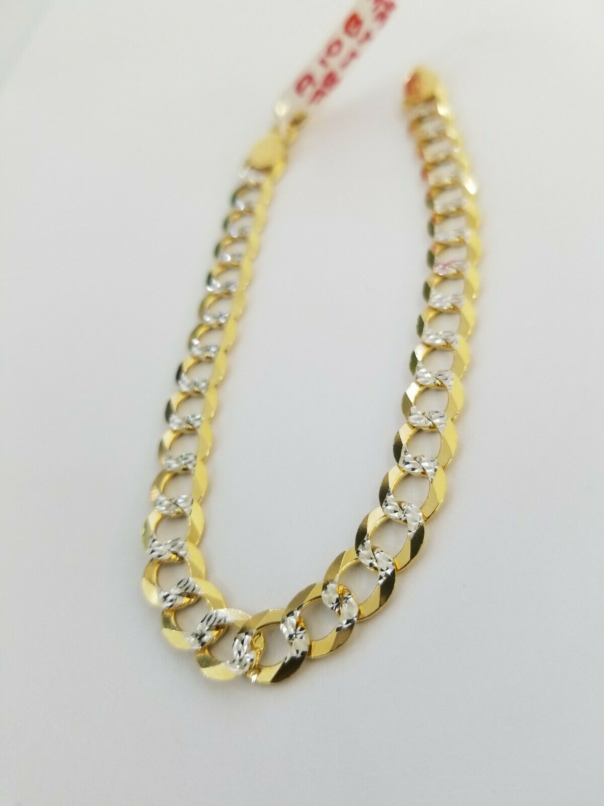 REAL 14k Gold Bracelet Cuban link 8" SOLID 7.5mm 14kt Yellow Gold Diamond Cut - GoldenlinQ