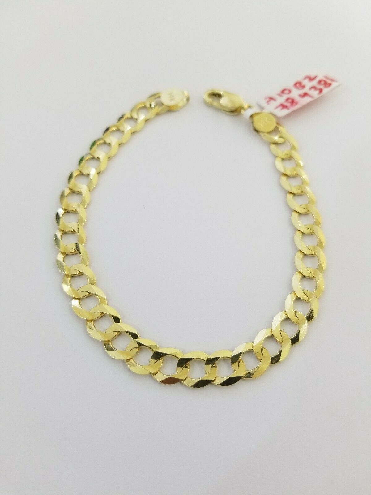 REAL 14k Gold Bracelet Cuban link 8" SOLID 7.5mm 14kt Yellow Gold Diamond Cut - GoldenlinQ
