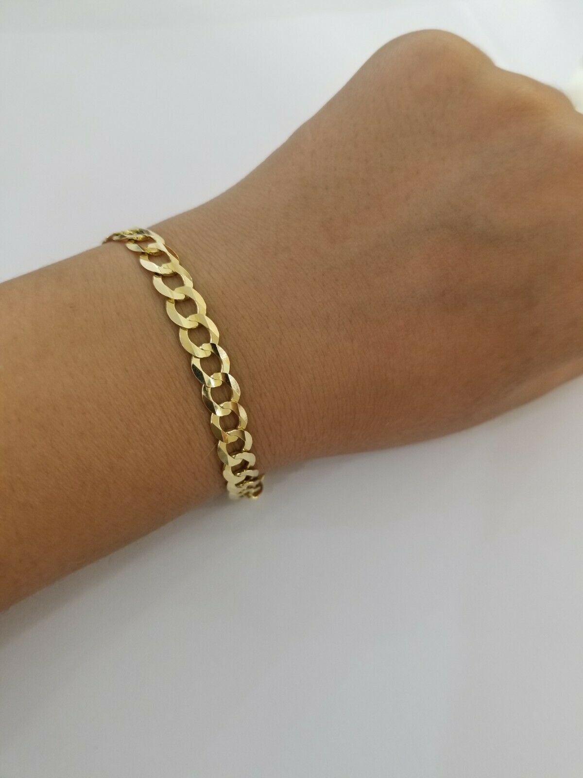 REAL 14k Gold Bracelet Cuban link 8" SOLID 7.5mm 14kt Yellow Gold Diamond Cut - GoldenlinQ