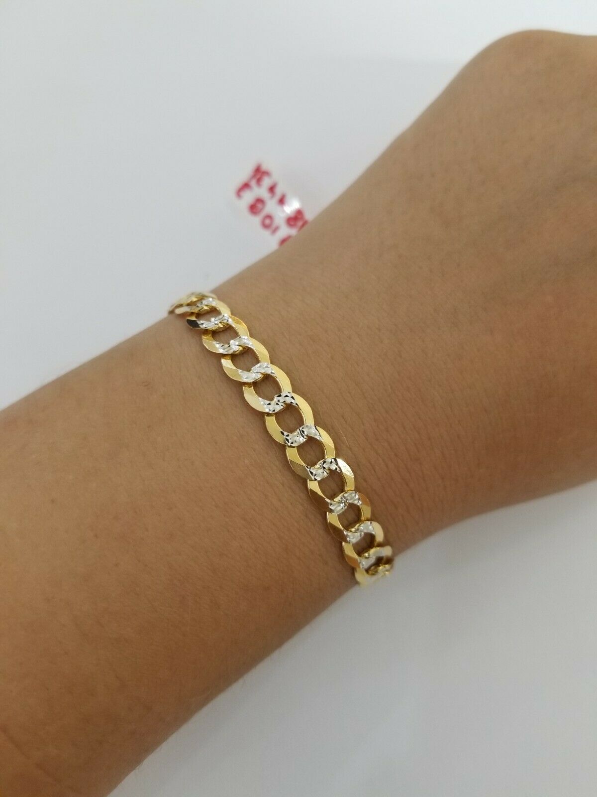 REAL 14k Gold Bracelet Cuban link 8" SOLID 7.5mm 14kt Yellow Gold Diamond Cut - GoldenlinQ