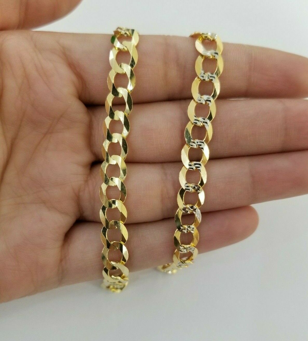 REAL 14k Gold Bracelet Cuban link 8" SOLID 7.5mm 14kt Yellow Gold Diamond Cut - GoldenlinQ