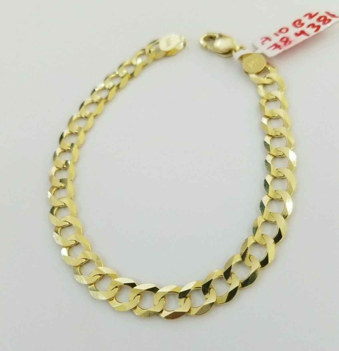 REAL 14k Gold Bracelet Cuban link 8" SOLID 7.5mm 14kt Yellow Gold Diamond Cut - GoldenlinQ