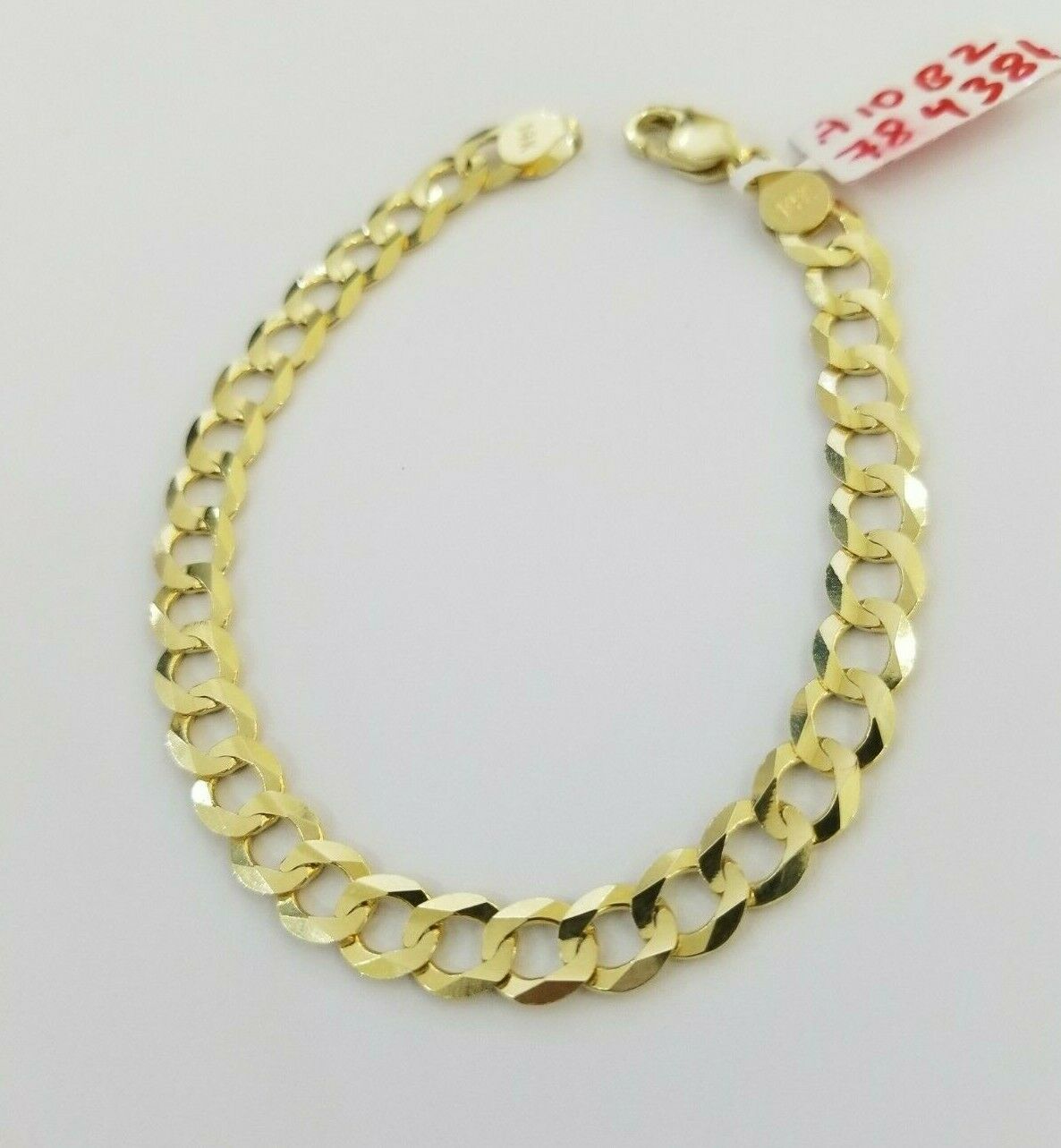 REAL 14k Gold Bracelet Cuban link 8" SOLID 7.5mm 14kt Yellow Gold Diamond Cut - GoldenlinQ