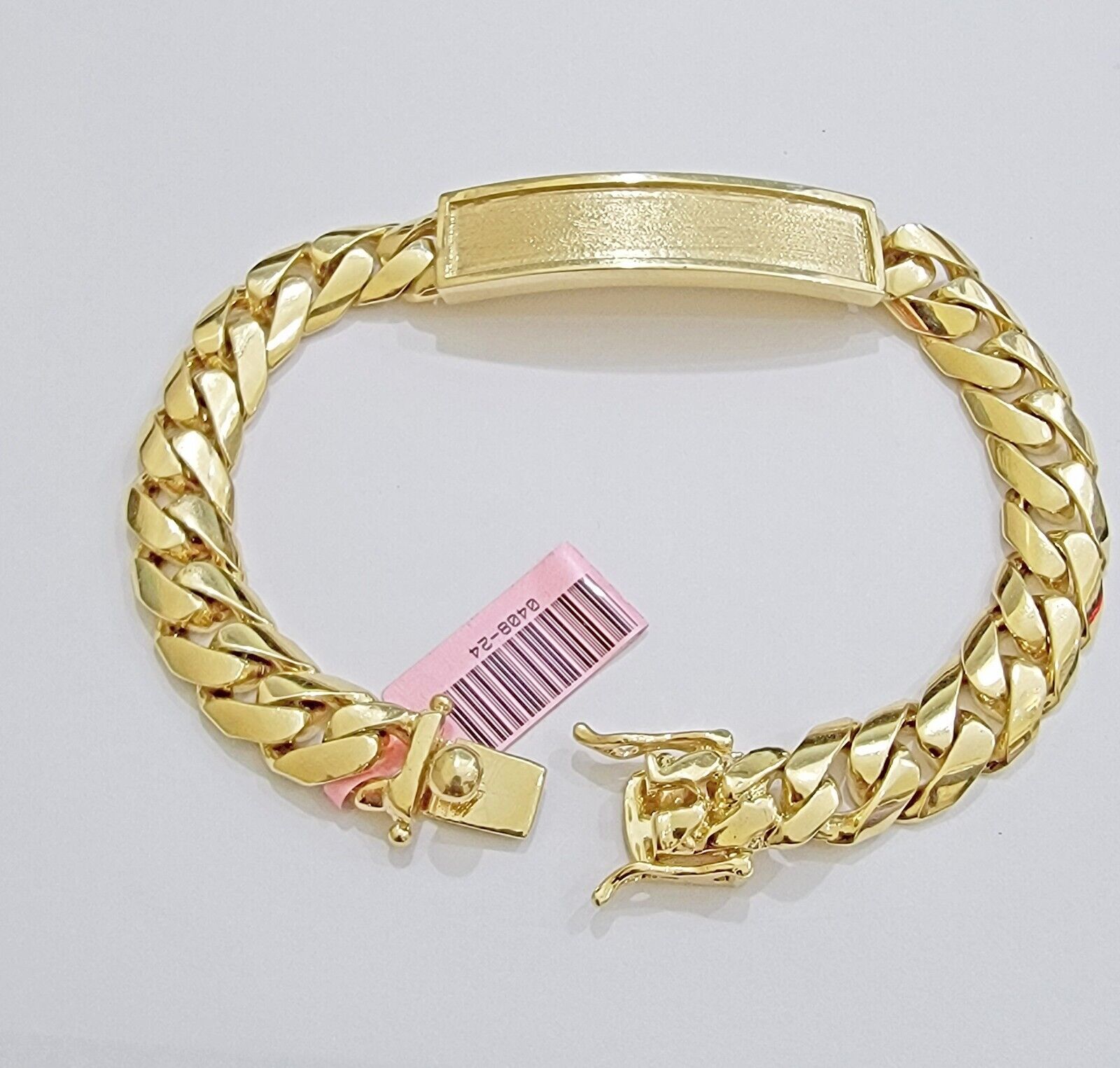 Real 14k Gold Bracelet ID Name Plate 8 Inch Miami Cuban Link 10mm Men SOLID 14KT - GoldenlinQ