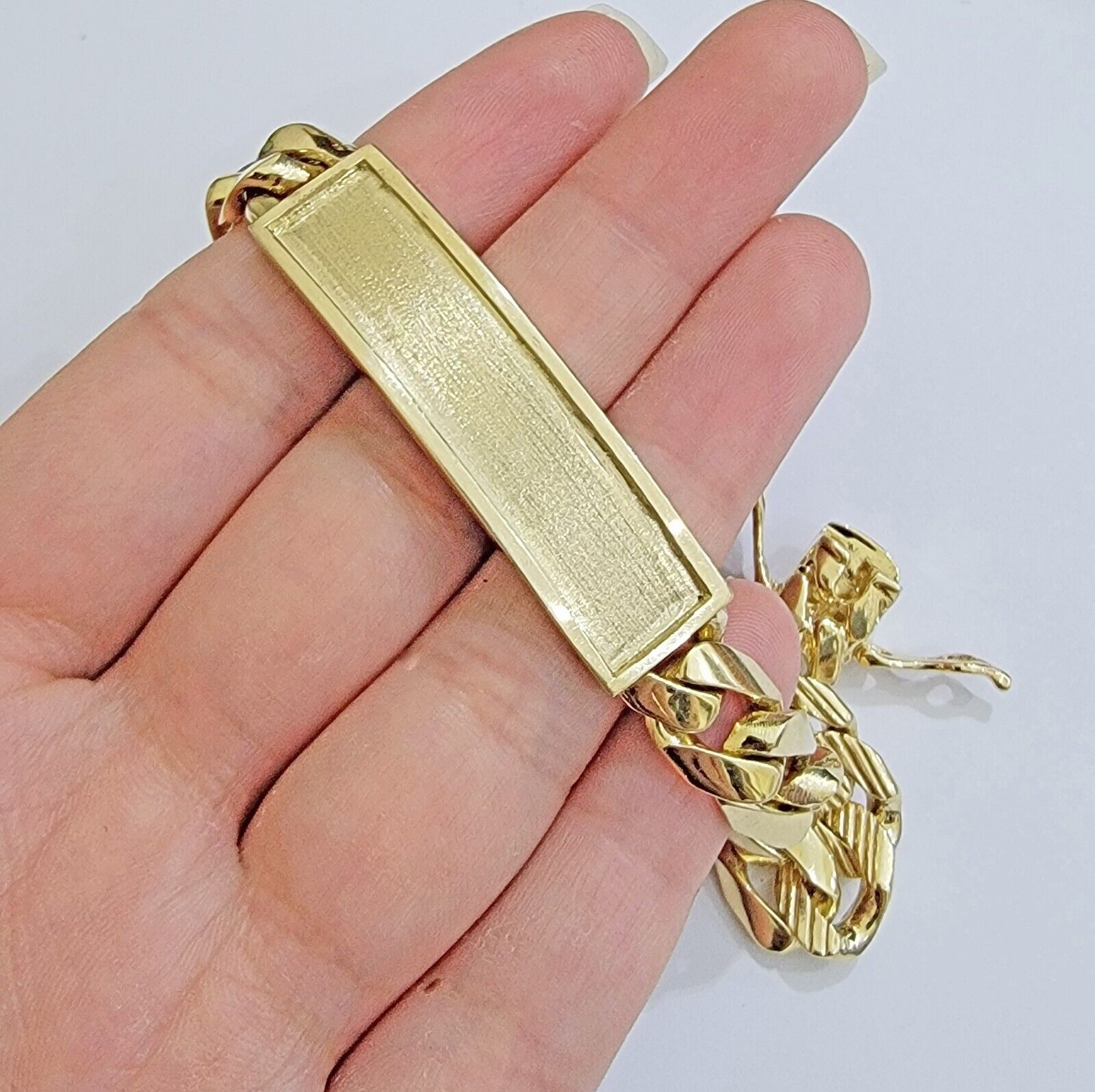 Real 14k Gold Bracelet ID Name Plate 8 Inch Miami Cuban Link 10mm Men SOLID 14KT - GoldenlinQ