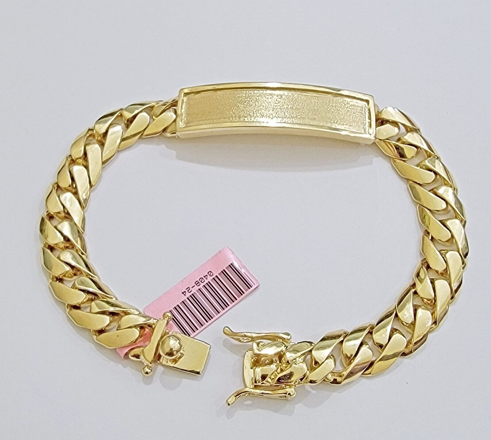Real 14k Gold Bracelet ID Name Plate 8 Inch Miami Cuban Link 10mm Men SOLID 14KT - GoldenlinQ