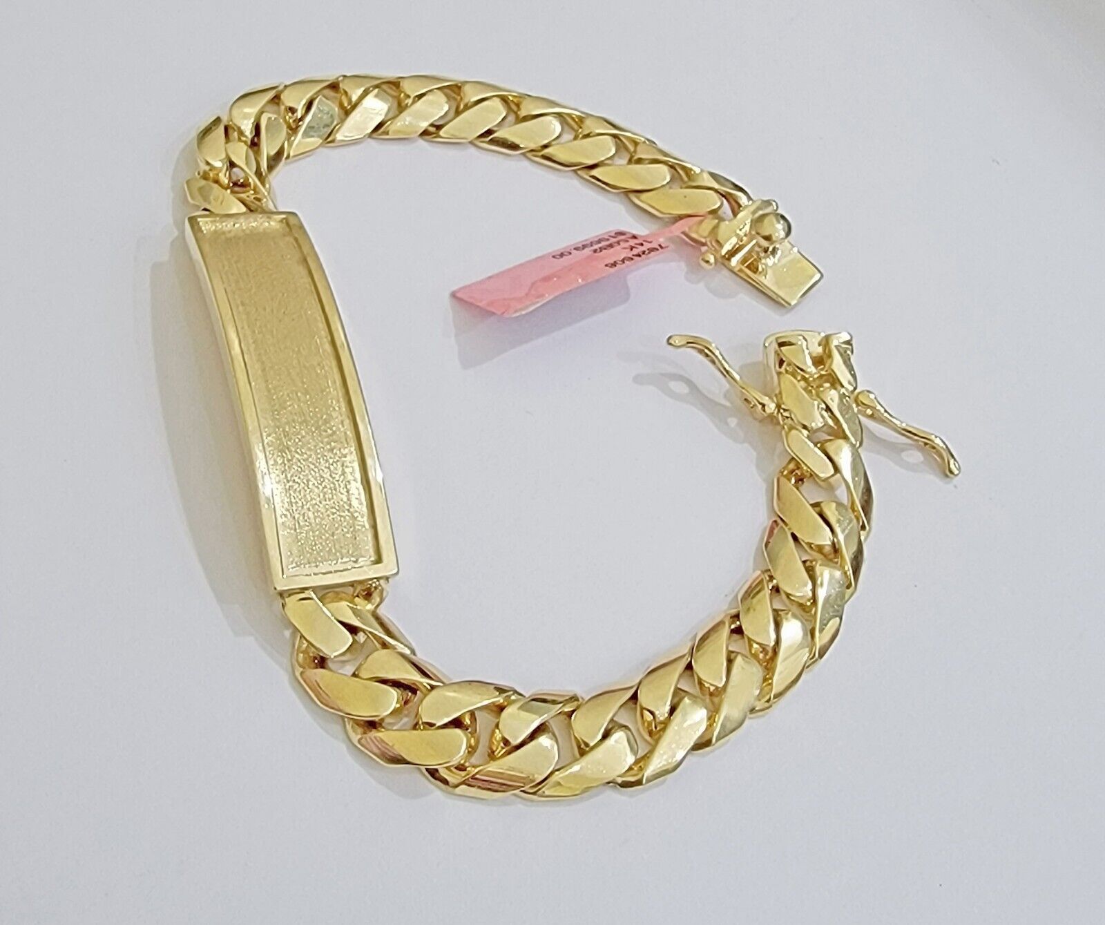 Real 14k Gold Bracelet ID Name Plate 8 Inch Miami Cuban Link 10mm Men SOLID 14KT - GoldenlinQ