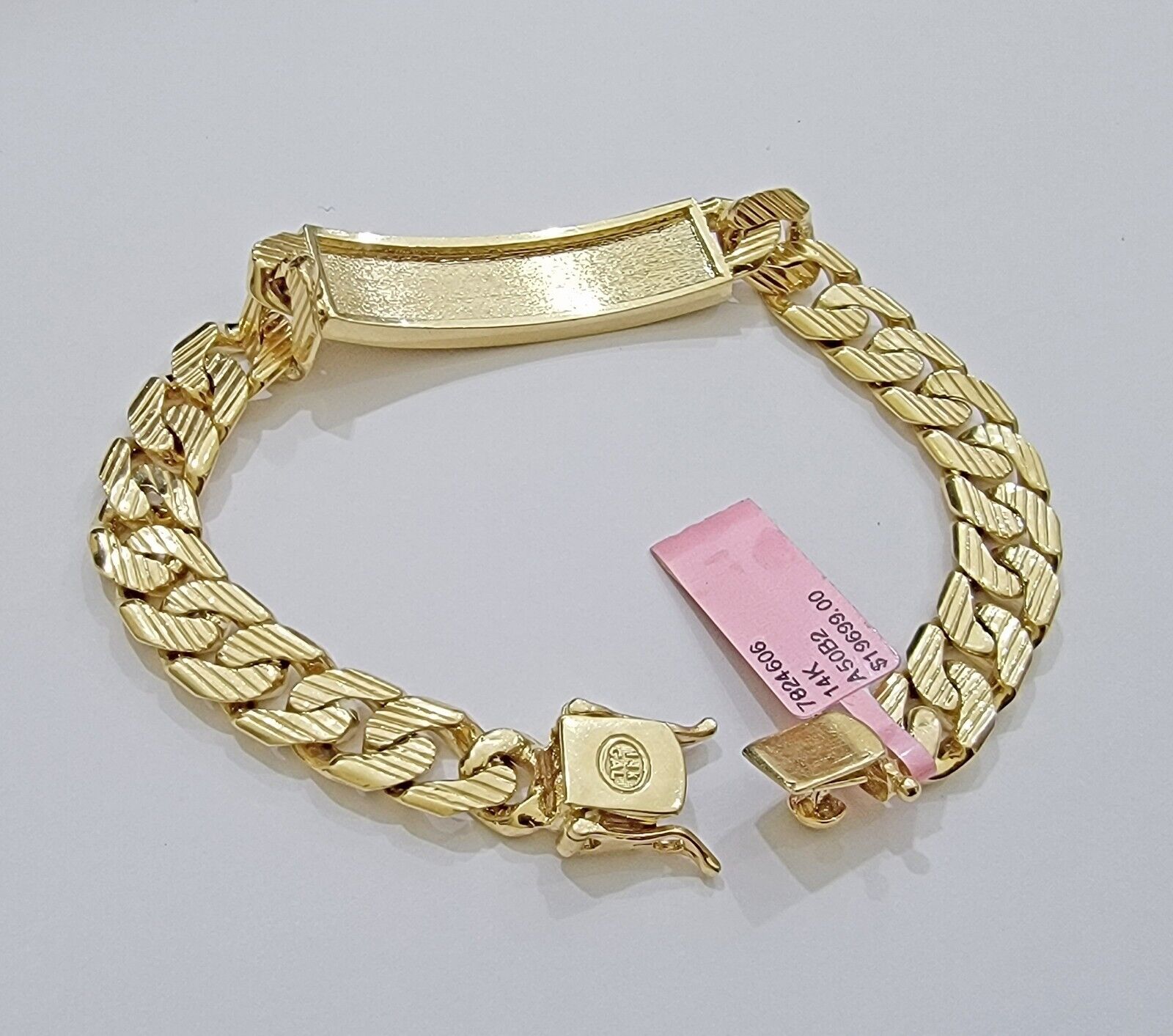Real 14k Gold Bracelet Miami Cuban Link ID Name Plate 10mm 8.5 Inch Solid 14KT - GoldenlinQ