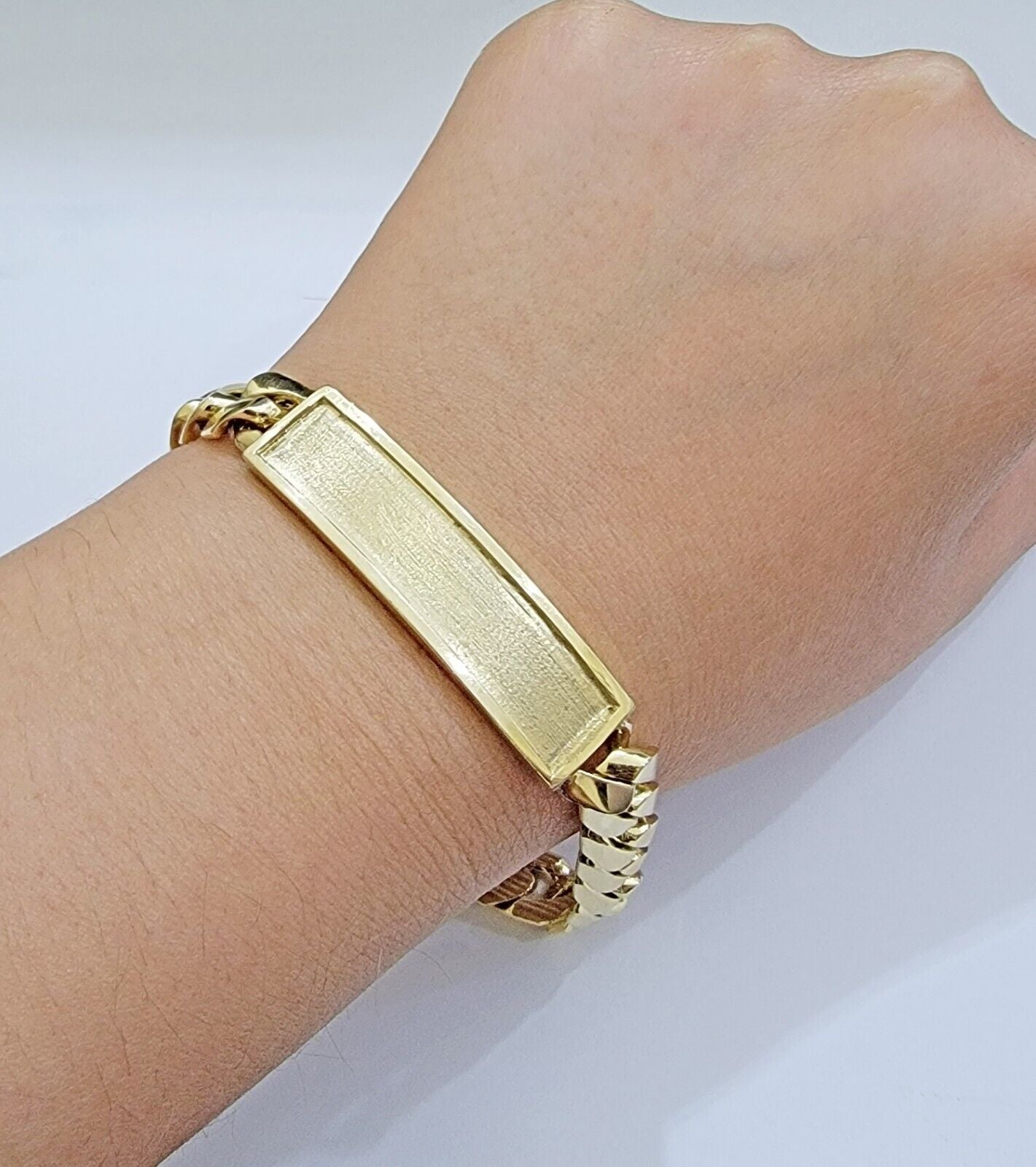 Real 14k Gold Bracelet Miami Cuban Link ID Name Plate 10mm 8.5 Inch Solid 14KT - GoldenlinQ